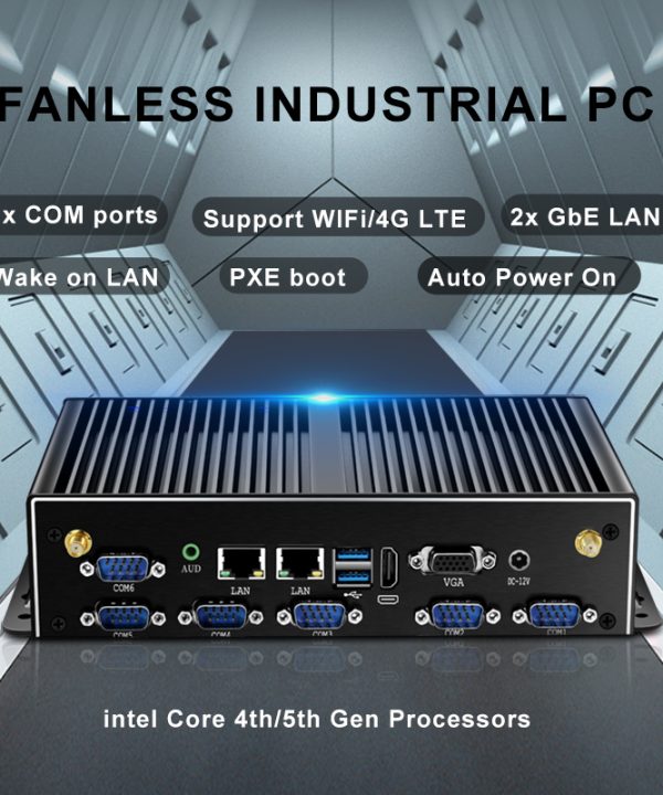 Fanless Công Nghiệp Mini PC i7-5500U Windows Linux 6x COM-RS232 1X RS485 có thể điều chỉnh 2x2.5 gam Ethernet khe cắm Sim Mini PCIe khe cắm