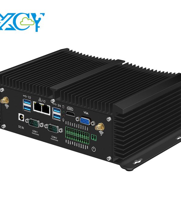 Xcy máy tính PC mini công nghiệp fanless I7 8550u i5 8250u 6x RS232 RS485 2X Lan GPIO HDMI VGA 8X USB hỗ trợ wifi 4G LTE Windows Linux