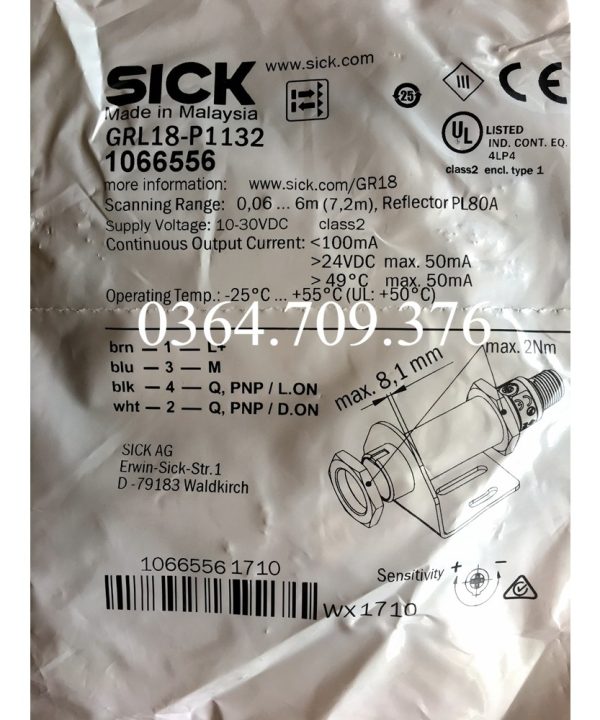 Công Tắc Quang Điện  SICK  GRL18-P1132 Mục Số 1066556