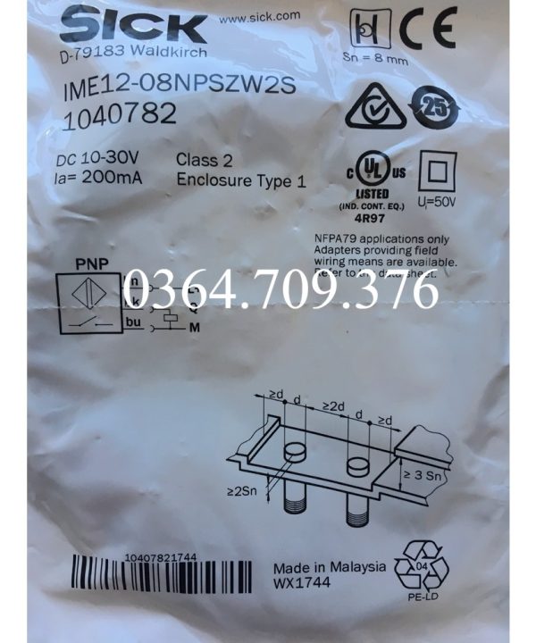 SICK Cảm biến tiệm cận IME12-08NNSZW2S IME12-08NPSZW2S IME12-08NNSZW2K