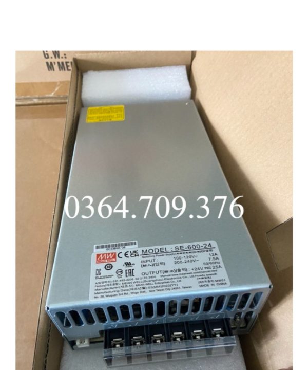 Bộ Nguồn Mean Well Taiwan SE-600-24 Công Suất 600W 24V 25A