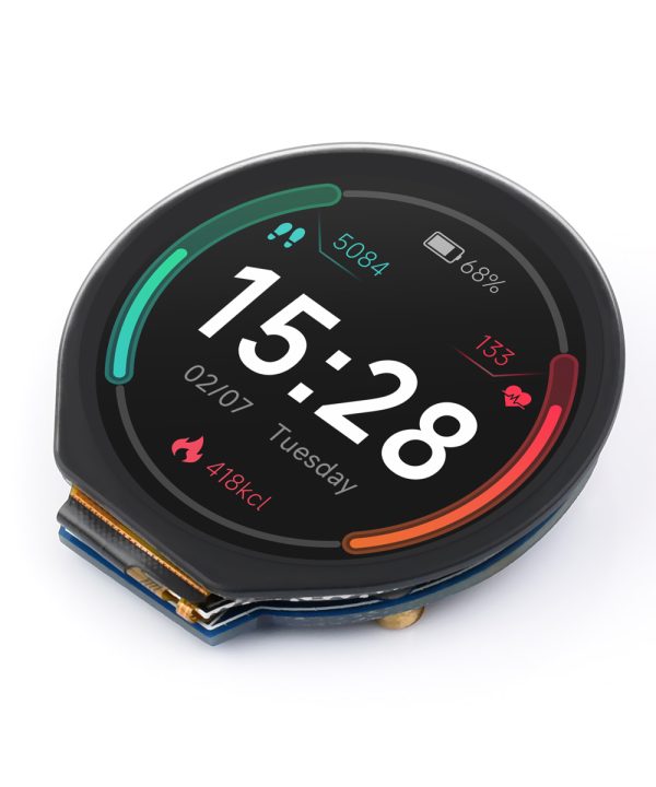 Mô-đun hiển thị LCD tròn 1.28inch với bảng điều khiển cảm ứng, độ phân giải 240 × 240, giao tiếp IPS, SPI và I2C