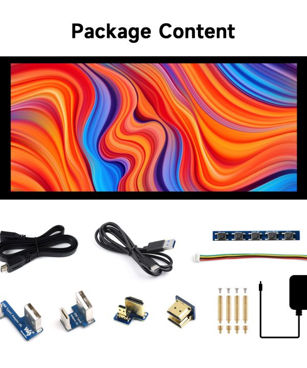 Màn hình chấm lượng tử QLED 10.4inch Waveshare, cảm ứng điện dung, độ sáng cao, 1600 × 720, bảng điều khiển kính cường lực liên kết quang